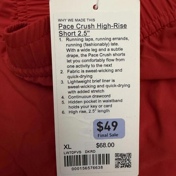 NWT Lululemon Pace Crush High-Rise Short 2.5" Dark Red - Size XL - Picture 8 of 9